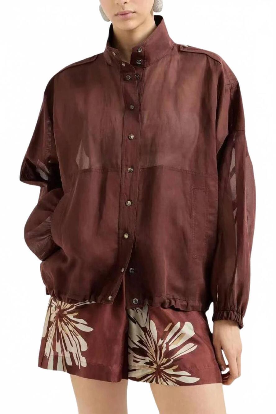 NEW BRUNELLO CUCINELLI women's cotton organza outerwear jacket in red